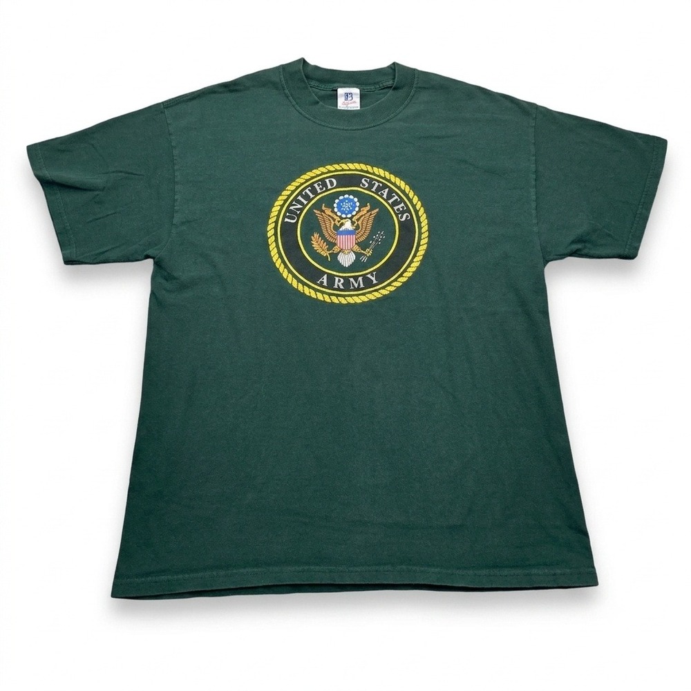Vintage 90s US Army Shirt Large L Superior Tag USA Fabric Green Graphic Pinhole